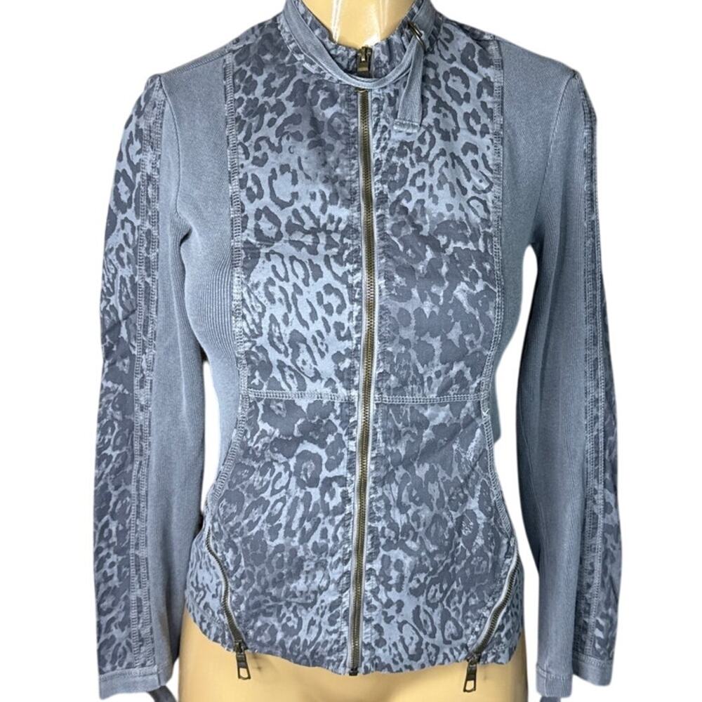 NEW XCVI Gray Leopard Full Zip Stretch Rib Knit Jacket Size XS